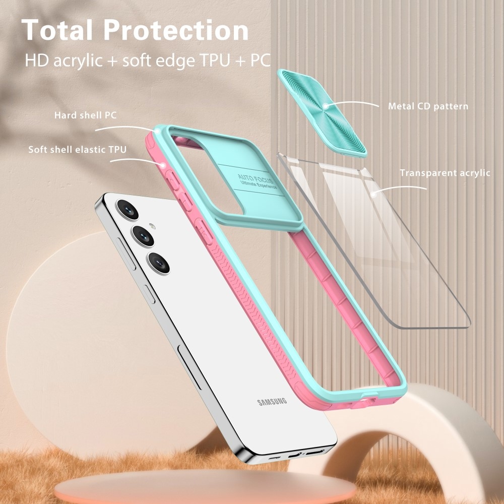 Backplate odolný kryt s krytkou fotoaparátu na Samsung Galaxy S25+ - modrozelený/růžový