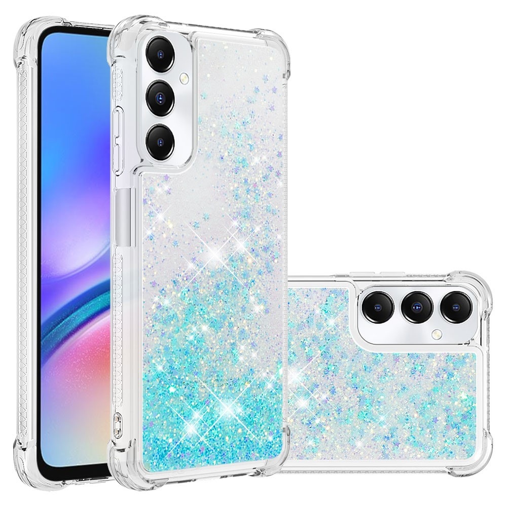 Glitter gelový přesýpací obal na Samsung Galaxy A05s - modrý/hvězdičky