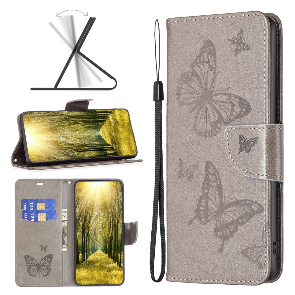Butterfly knížkové pouzdro na iPhone 15 - šedé