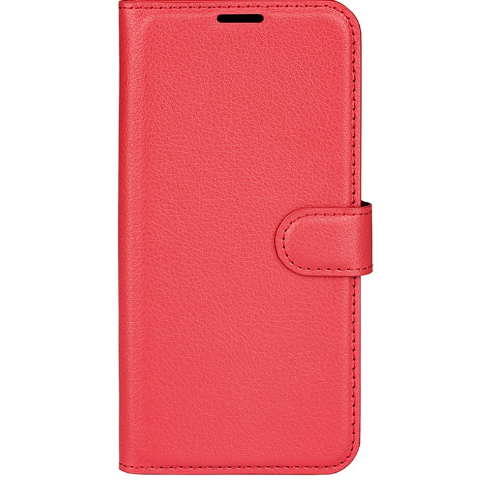 Litchi knížkové pouzdro na iPhone 16 - červené