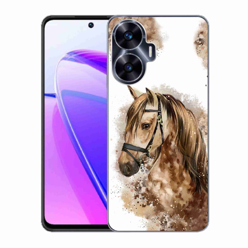Gelový kryt mmCase na Realme C55 - hnědý kreslený kůň