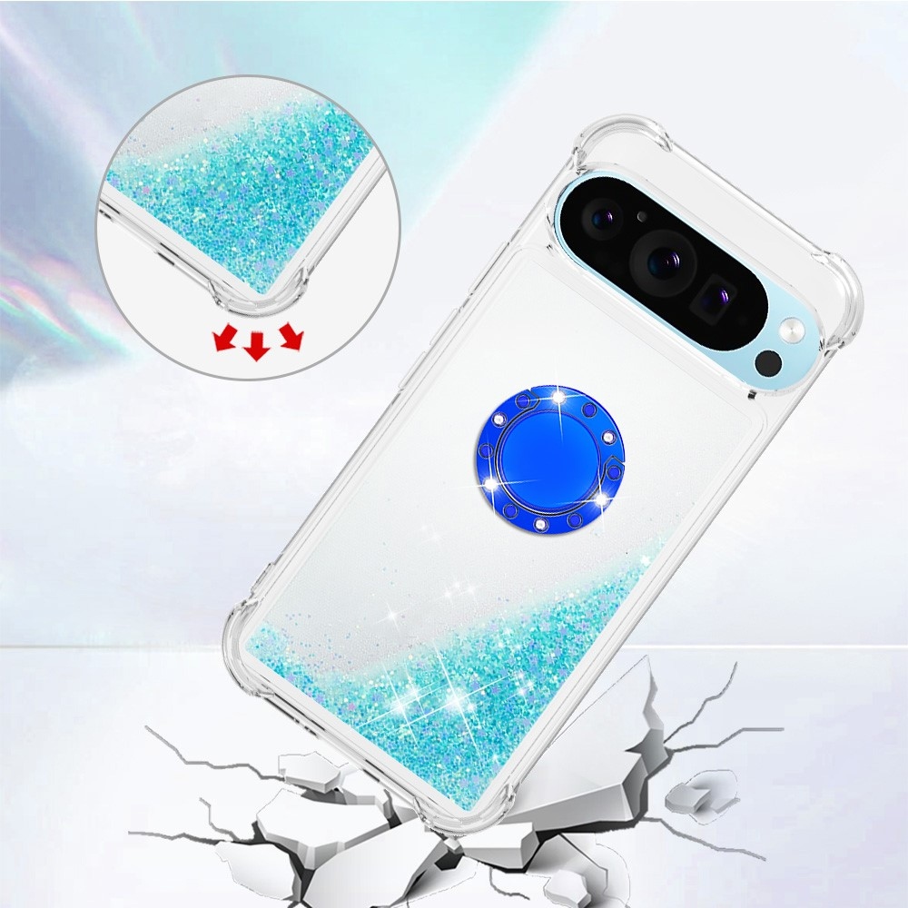 Glitt přesýpací gelový obal s kroužkem na prst na Google Pixel 10 - modrý/hvězdičky