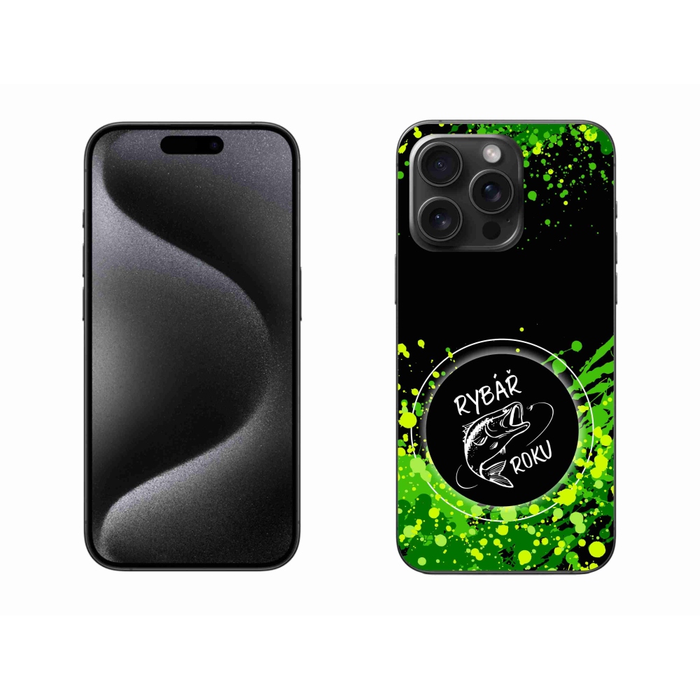 Gelový kryt mmCase na iPhone 15 Pro Max - rybář roku černé pozadí