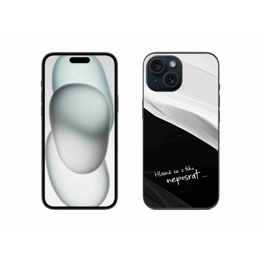 Gelový kryt mmCase na iPhone 15 - vtipný text 13 černobílé pozadí