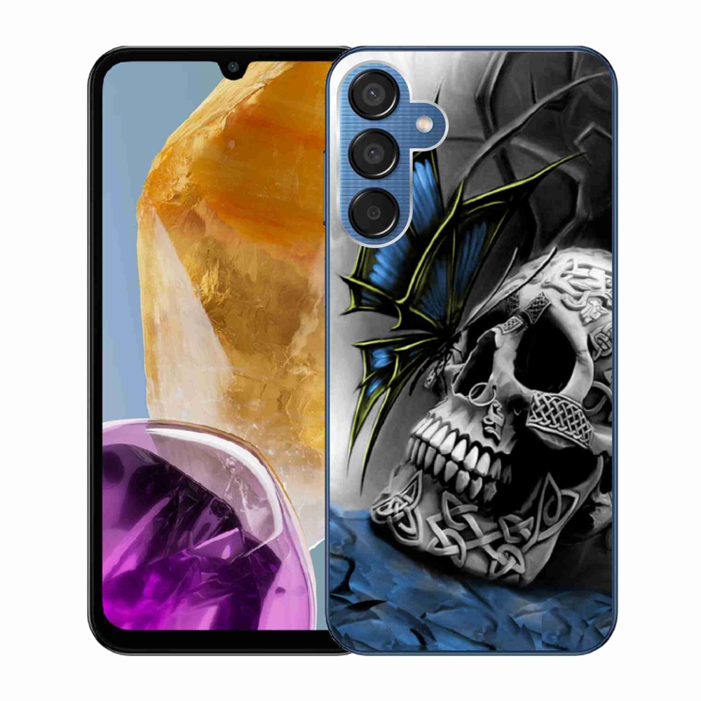 Gelový kryt mmCase na Samsung Galaxy M15 5G - motýl a lebka