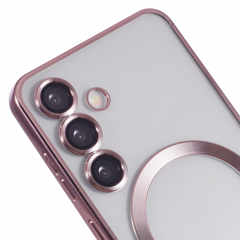 Clear obal s ochranou fotoaparátu a podporou MagSafe na Samsung Galaxy S25+ - růžový
