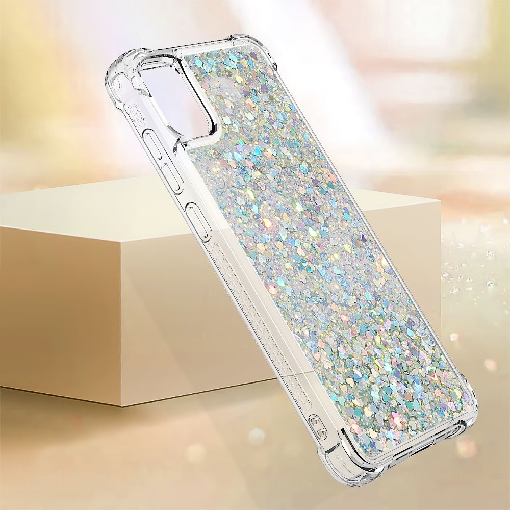 Glitter přesýpací gelový obal na Samsung Galaxy A06 4G - stříbrný/srdíčka