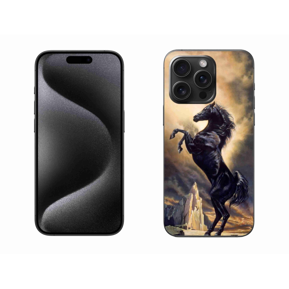 Gelový kryt mmCase na iPhone 15 Pro Max - černý kreslený kůň