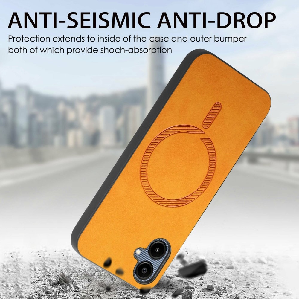 Skiny gelový obal s umělou kůží a podporou MagSafe na Samsung Galaxy A06 4G - žlutý