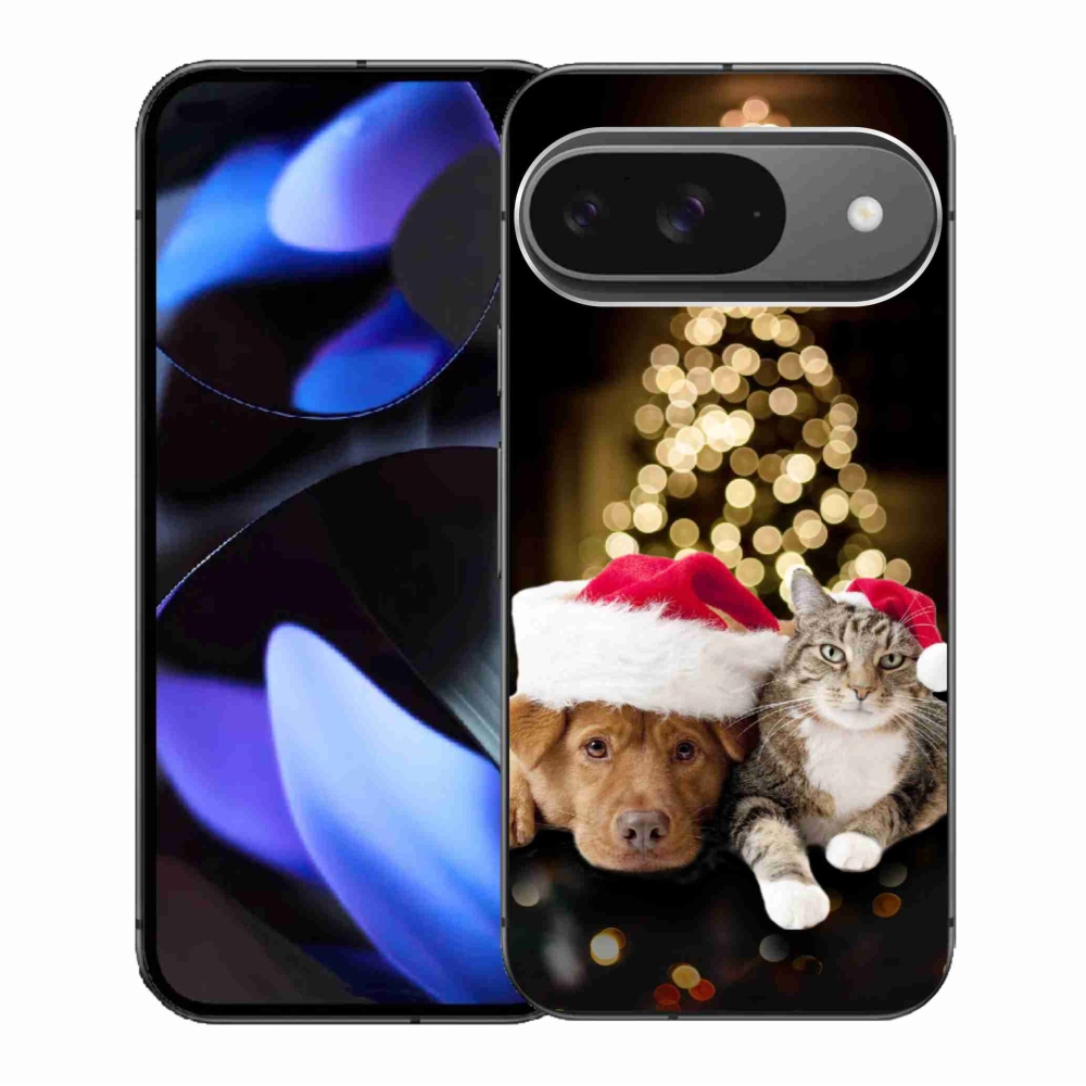 Gelový kryt mmCase na Google Pixel 9/9 Pro - vánoční pes a kočka