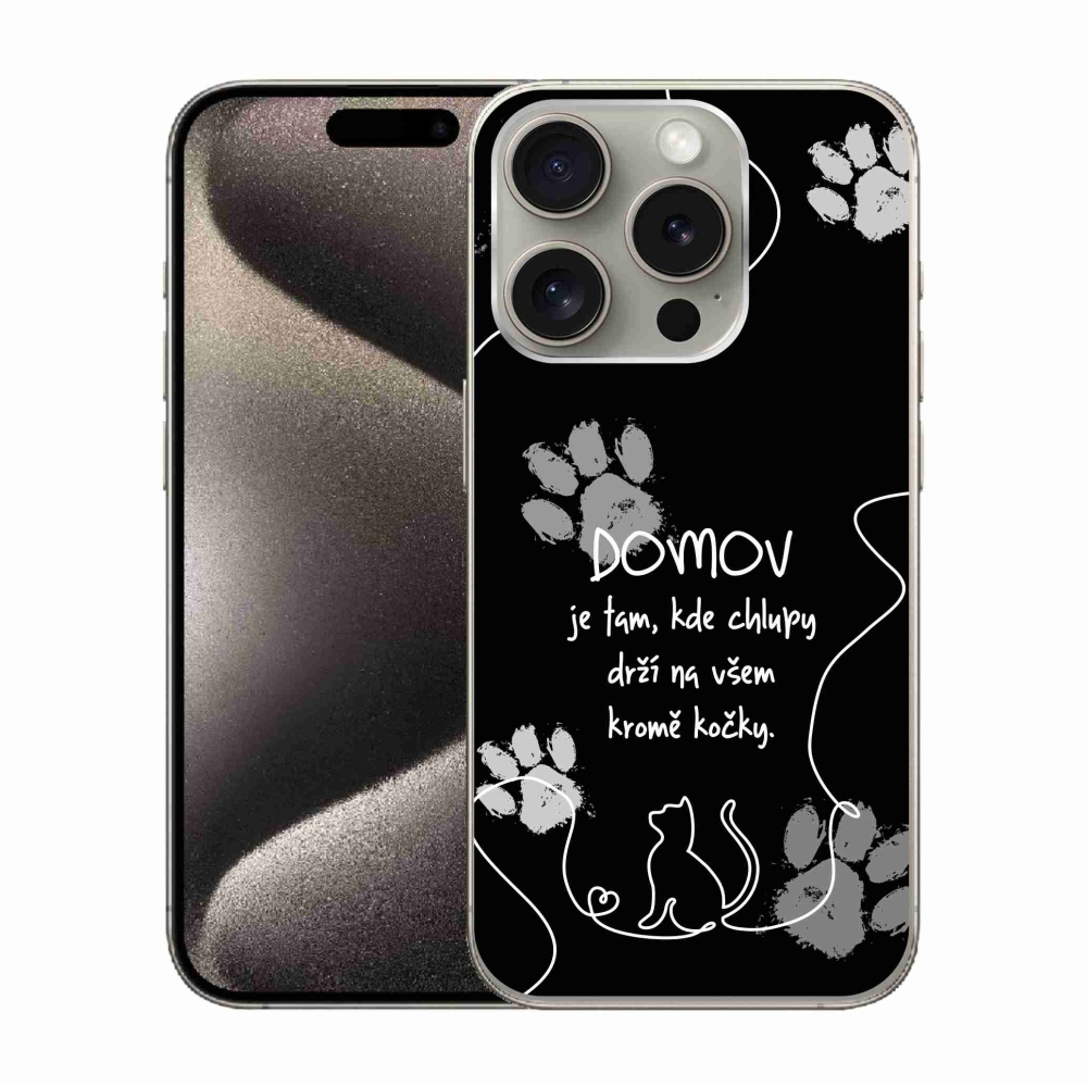 Gelový kryt mmCase na iPhone 15 Pro - kočičí motiv černé pozadí