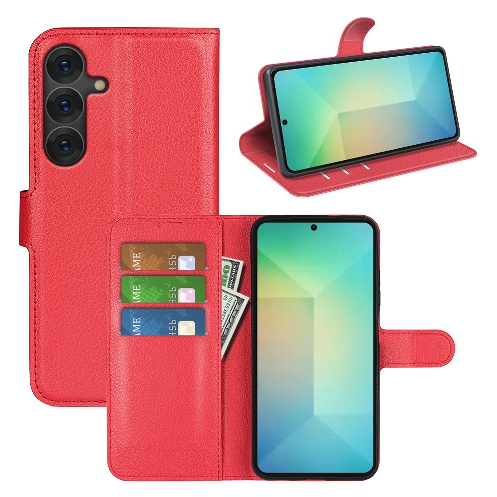 Litchi knížkové pouzdro na Samsung Galaxy S25 - červené