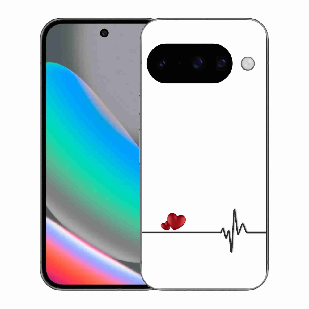 Gelový kryt mmCase na Google Pixel 10 - srdce a tep bílé pozadí