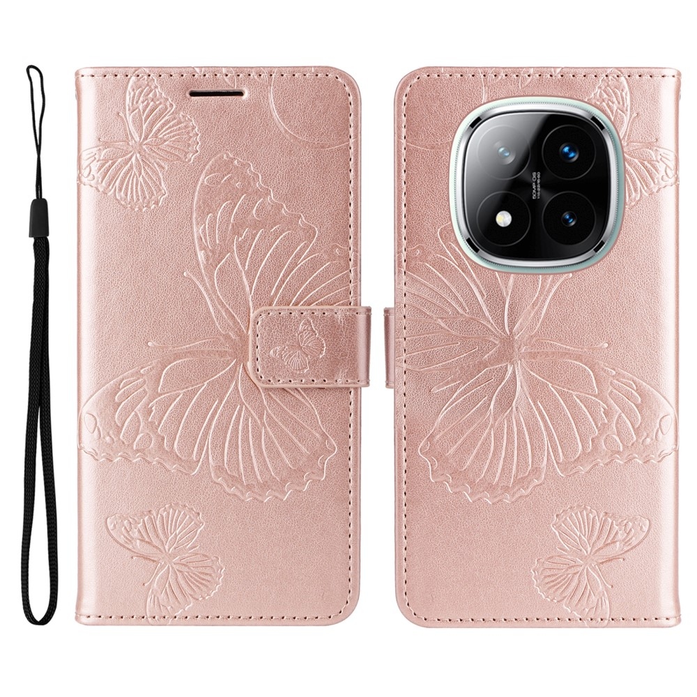 Big Butterfly knížkové pouzdro na Xiaomi Redmi Note 14 Pro 5G/Poco X7 5G/Note 14 Pro+ 5G - růžovozlaté