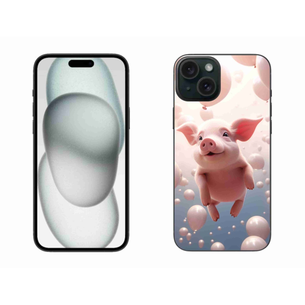 Gelový kryt mmCase na iPhone 15 Plus - prasátko s balónky