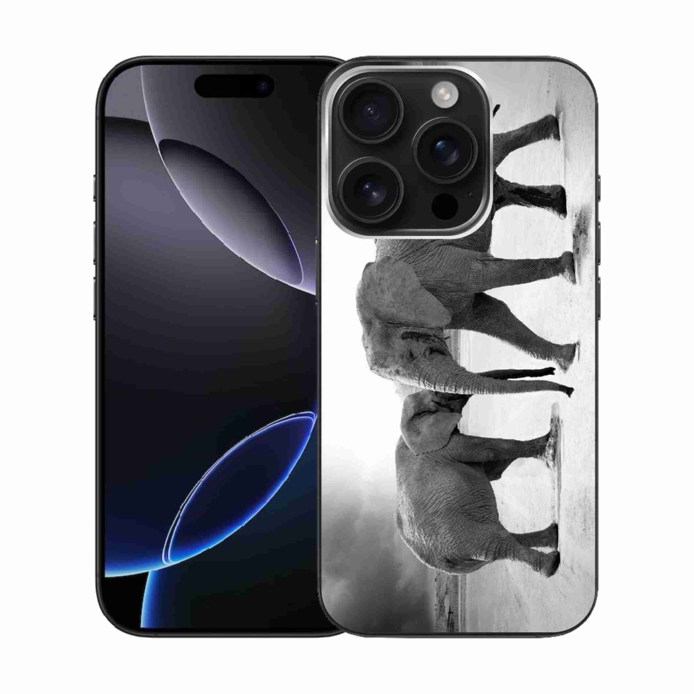 Gelový kryt mmCase na iPhone 16 Pro - černobílí sloni