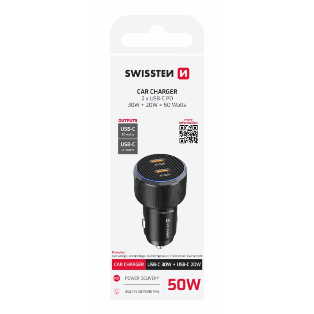 Swissten CL adaptér 2x USB-C PD, 50W - černý
