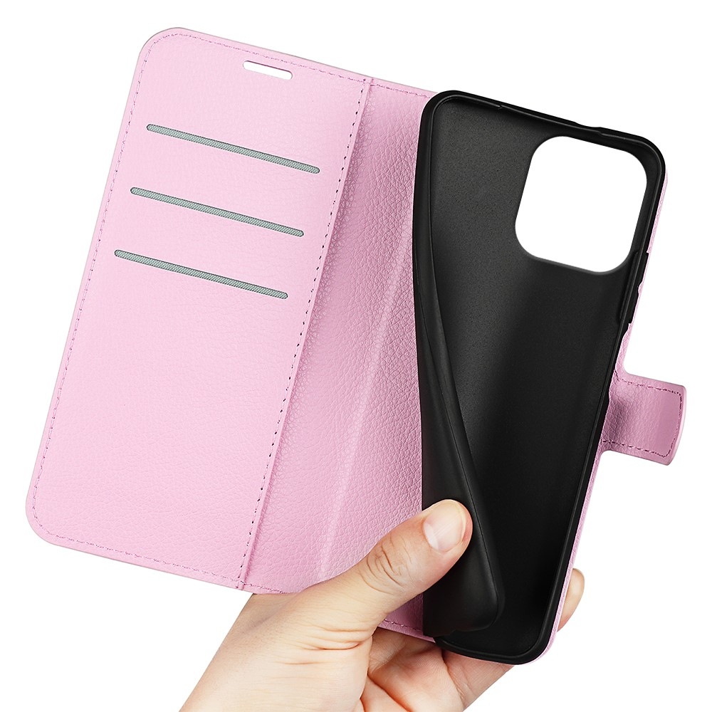 Litchi knížkové pouzdro na iPhone 16 Pro Max - růžové