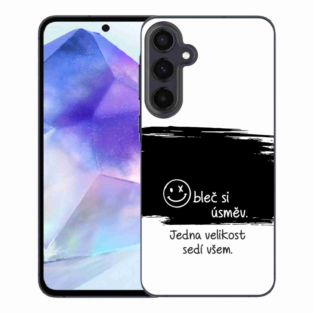 Gelový kryt mmCase na Samsung Galaxy A55 5G - vtipný text 8 černobílé pozadí