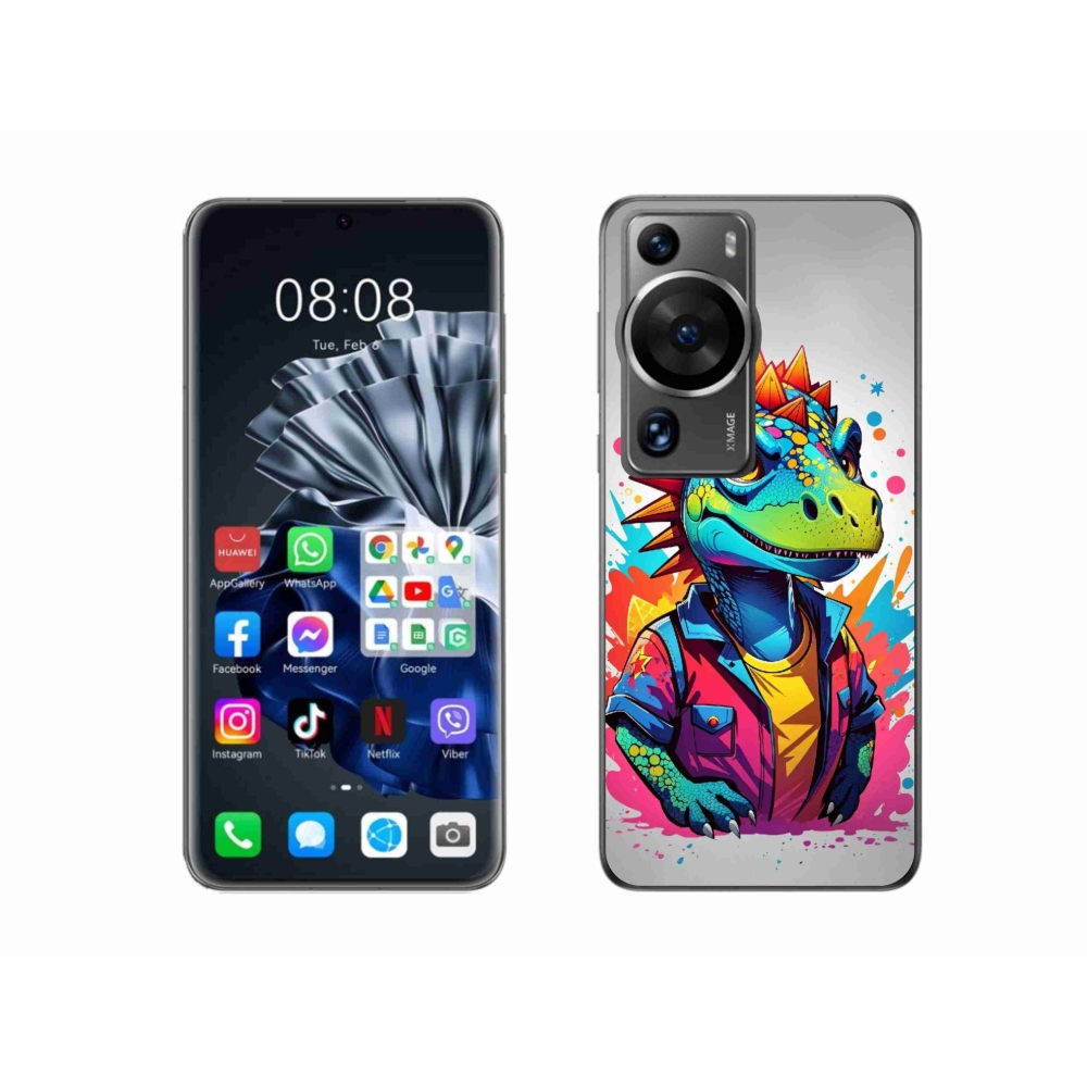 Gelový kryt mmCase na Huawei P60 Pro - barevný dinosaurus