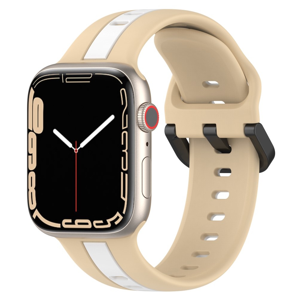 Strap silikonový řemínek na Apple Watch Ultra/Ultra 2 49mm/SE/SE 2022/2023 44mm/9/8/7 45mm/6/5/4 44mm/3/2/1 42 mm - khaki/bílý