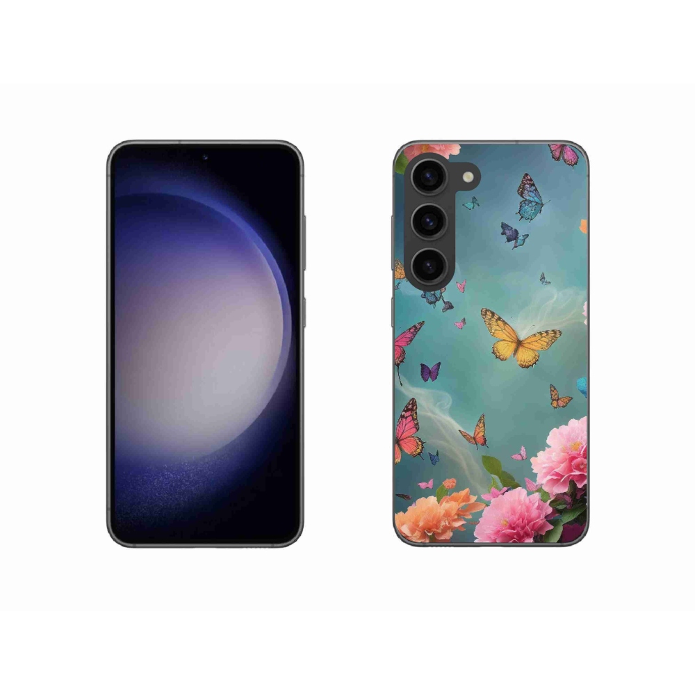 Gelový kryt mmCase na Samsung Galaxy S23 5G - barevné květy a motýli