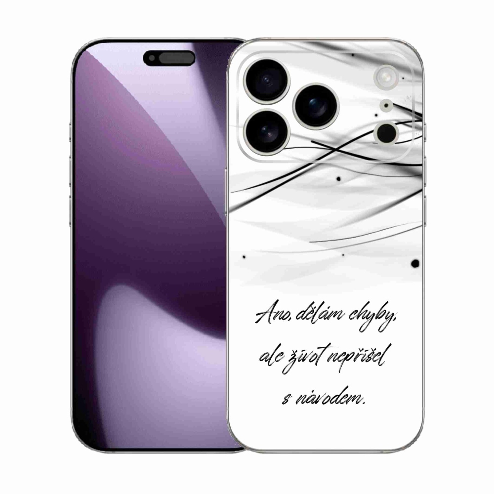 Gelový kryt mmCase na iPhone 17 Pro - citát bílé pozadí