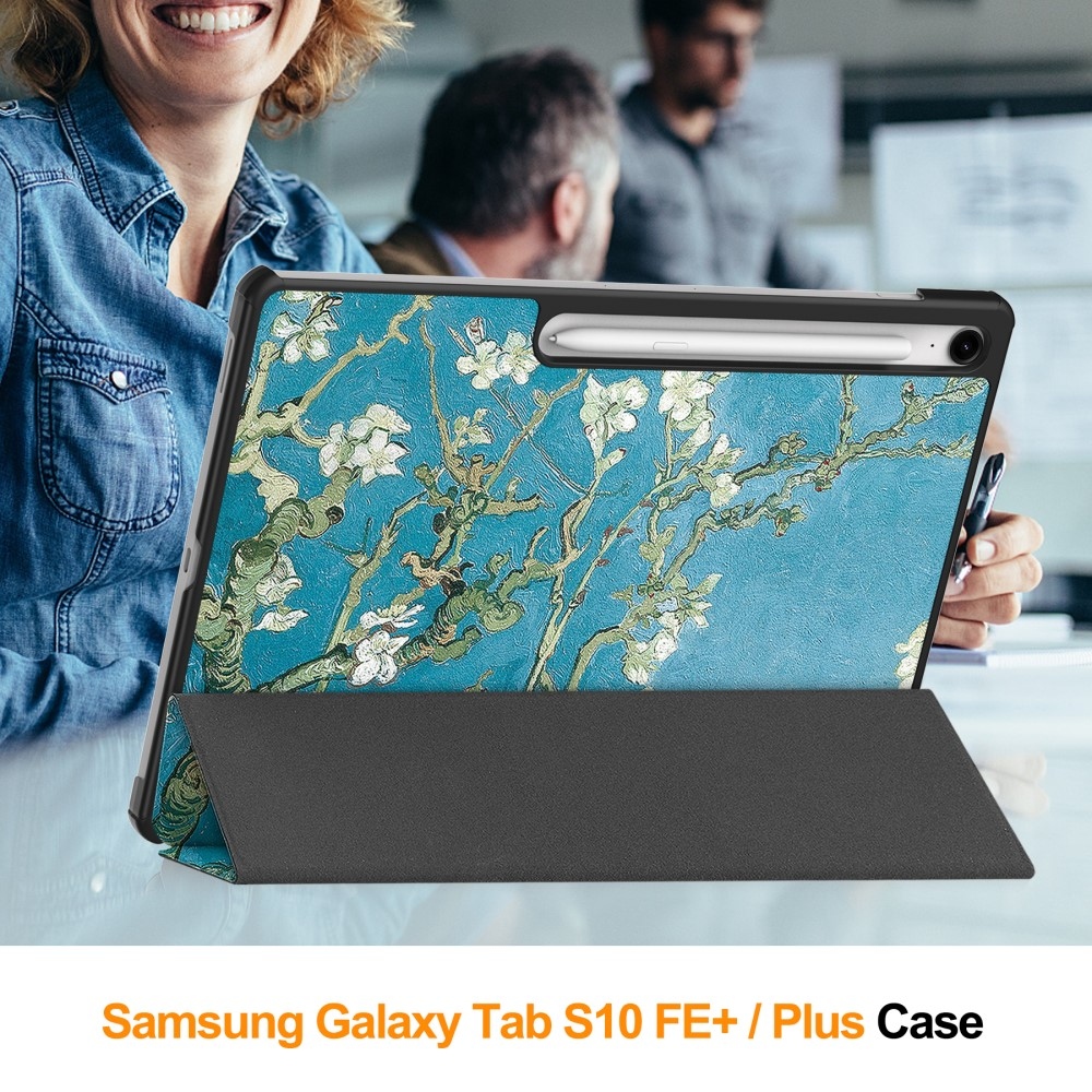 Patte chytré zavírací pouzdro na Samsung Galaxy Tab S10 FE+ - bílé květy