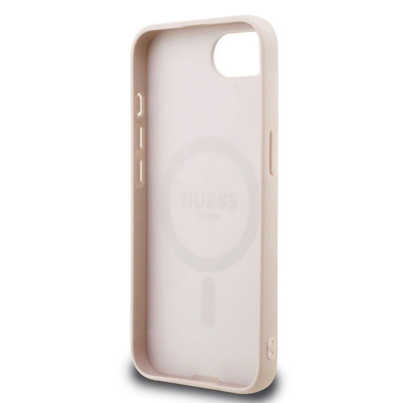 Guess PU 4G Small Metal Logo MagSafe Zadní Kryt pro iPhone 16e Pink