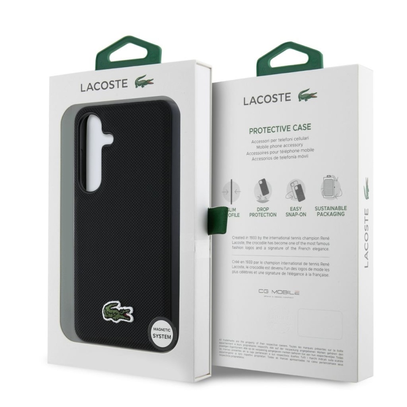 Lacoste Iconic Petit Pique Woven Logo MagSafe Zadní Kryt pro Samsung Galaxy S25 Black