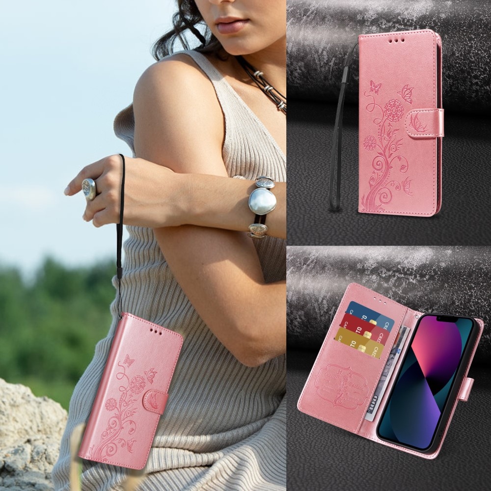 Flowery knížkové pouzdro na Xiaomi Redmi A5 (173.45x79.35x8.45mm) - růžové