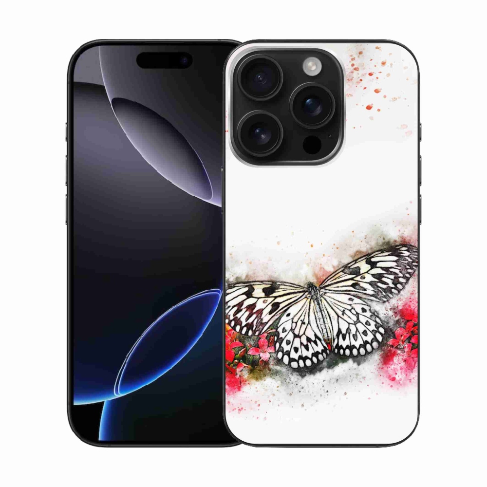 Gelový kryt mmCase na iPhone 16 Pro - černobílý motýl