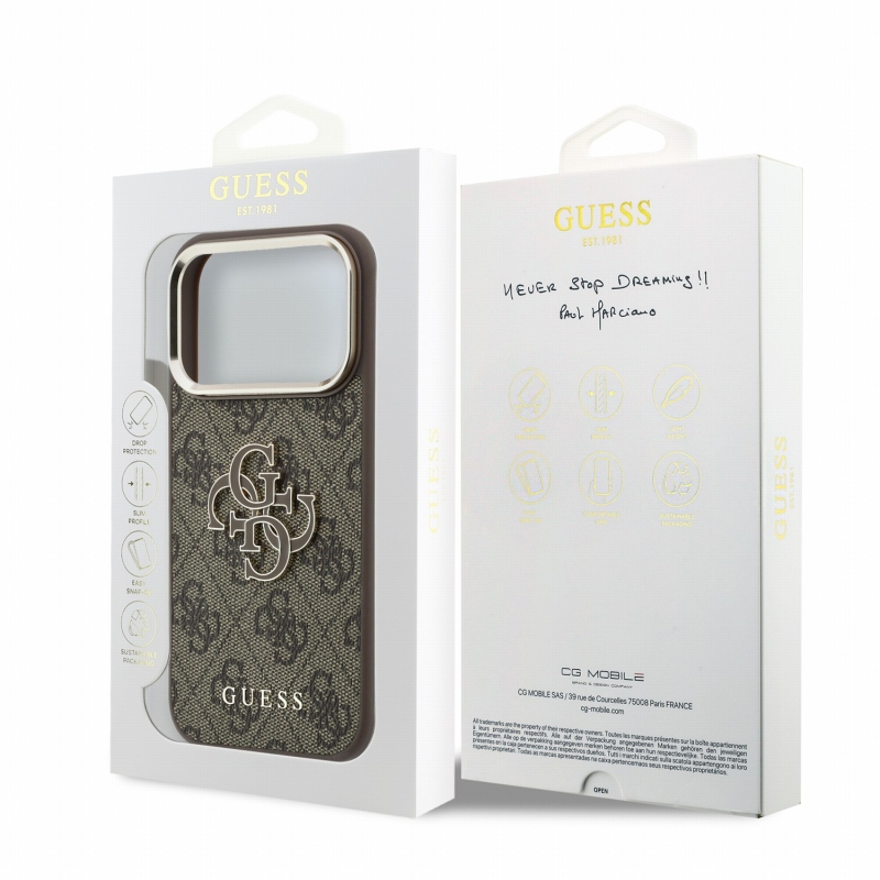 Guess PU 4G Resin Metal Logo Zadní Kryt pro iPhone 18 Pro Brown