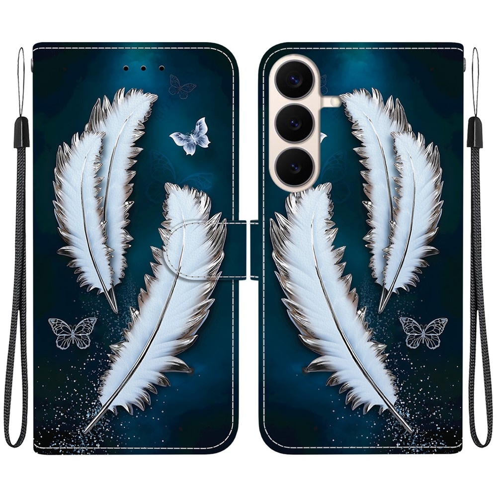 Versatile knížkové pouzdro na Samsung Galaxy S26 FE - bílá pírka