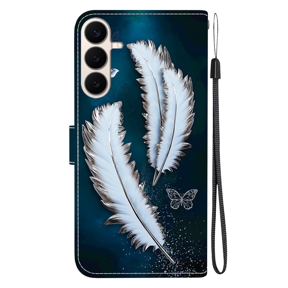 Versatile knížkové pouzdro na Samsung Galaxy S26 FE - bílá pírka