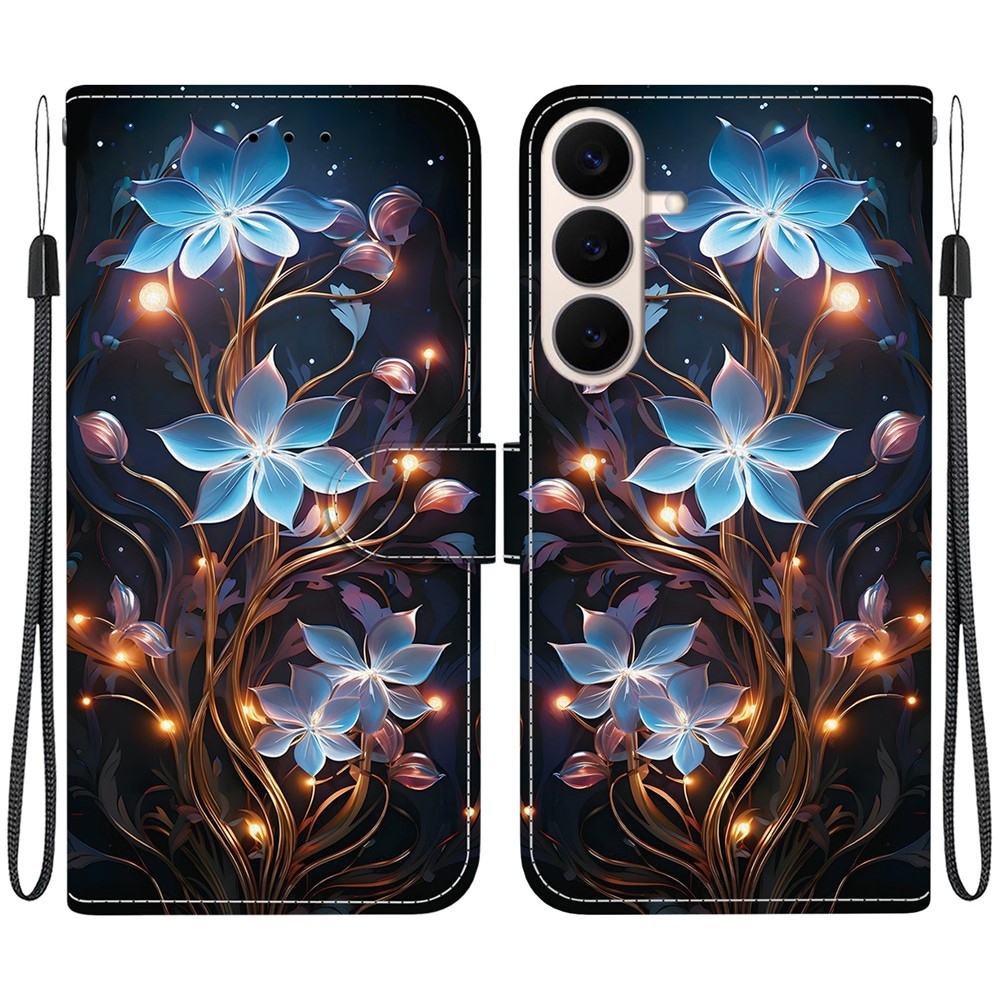 Versatile knížkové pouzdro na Samsung Galaxy S26 FE - modré květy