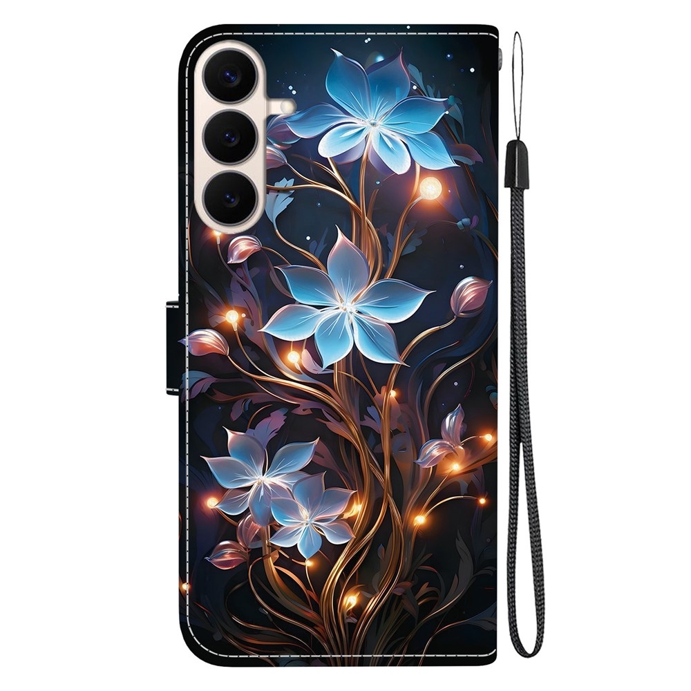 Versatile knížkové pouzdro na Samsung Galaxy S26 FE - modré květy