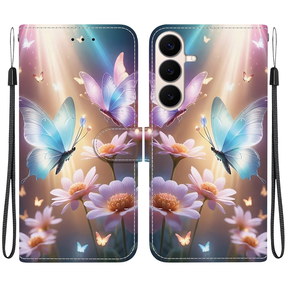 Versatile knížkové pouzdro na Samsung Galaxy S26 FE - motýli a kopretiny