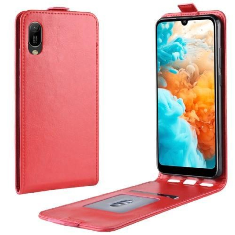 Vertical PU kožené flipové pouzdro na Huawei Y6 (2019) - červené