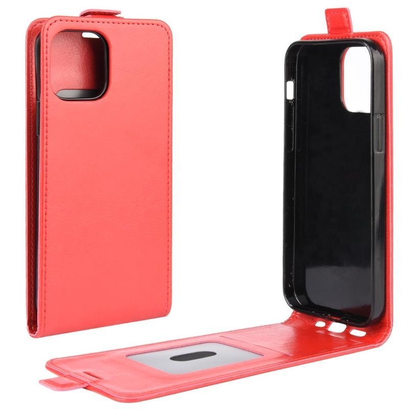 Vertical PU kožené peněženkové pouzdro na mobil iPhone 12 mini - červené