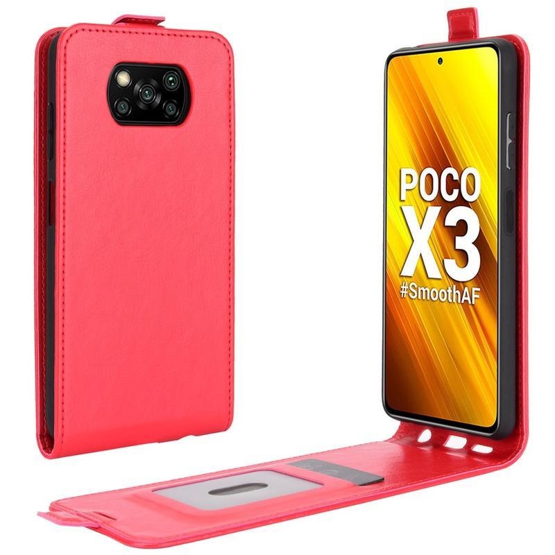 Vertical PU kožené peněženkové pouzdro na mobil Xiaomi Poco X3/X3 Pro - červené