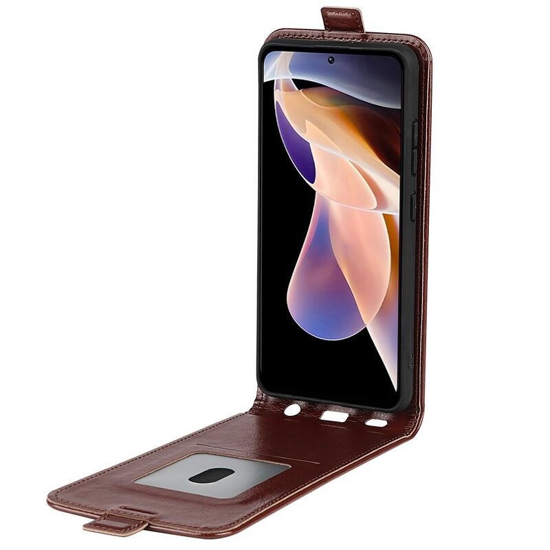 Vertical PU kožené peněženkové pouzdro na mobil Xiaomi Redmi Note 11 Pro+ 5G - hnědé