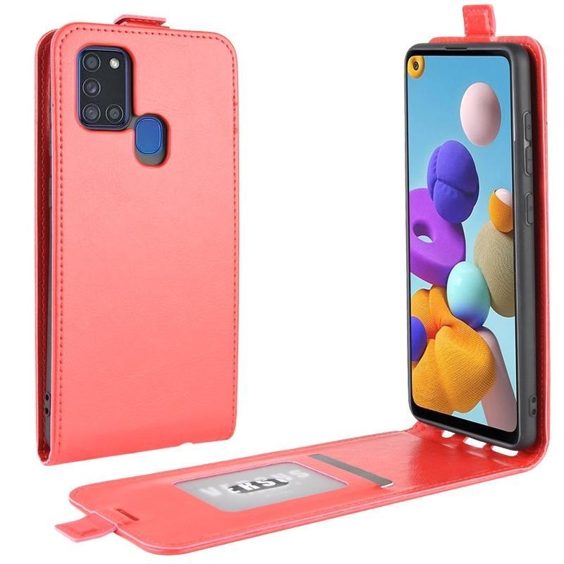 Vertical PU kožené pouzdro na mobil Samsung Galaxy A21s - červené