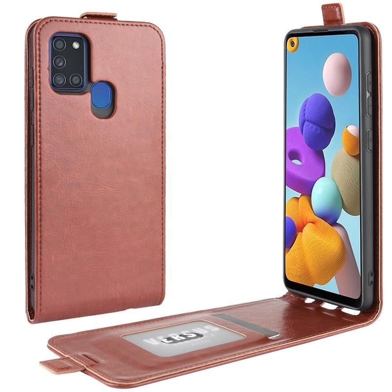 Vertical PU kožené pouzdro na mobil Samsung Galaxy A21s - hnědé