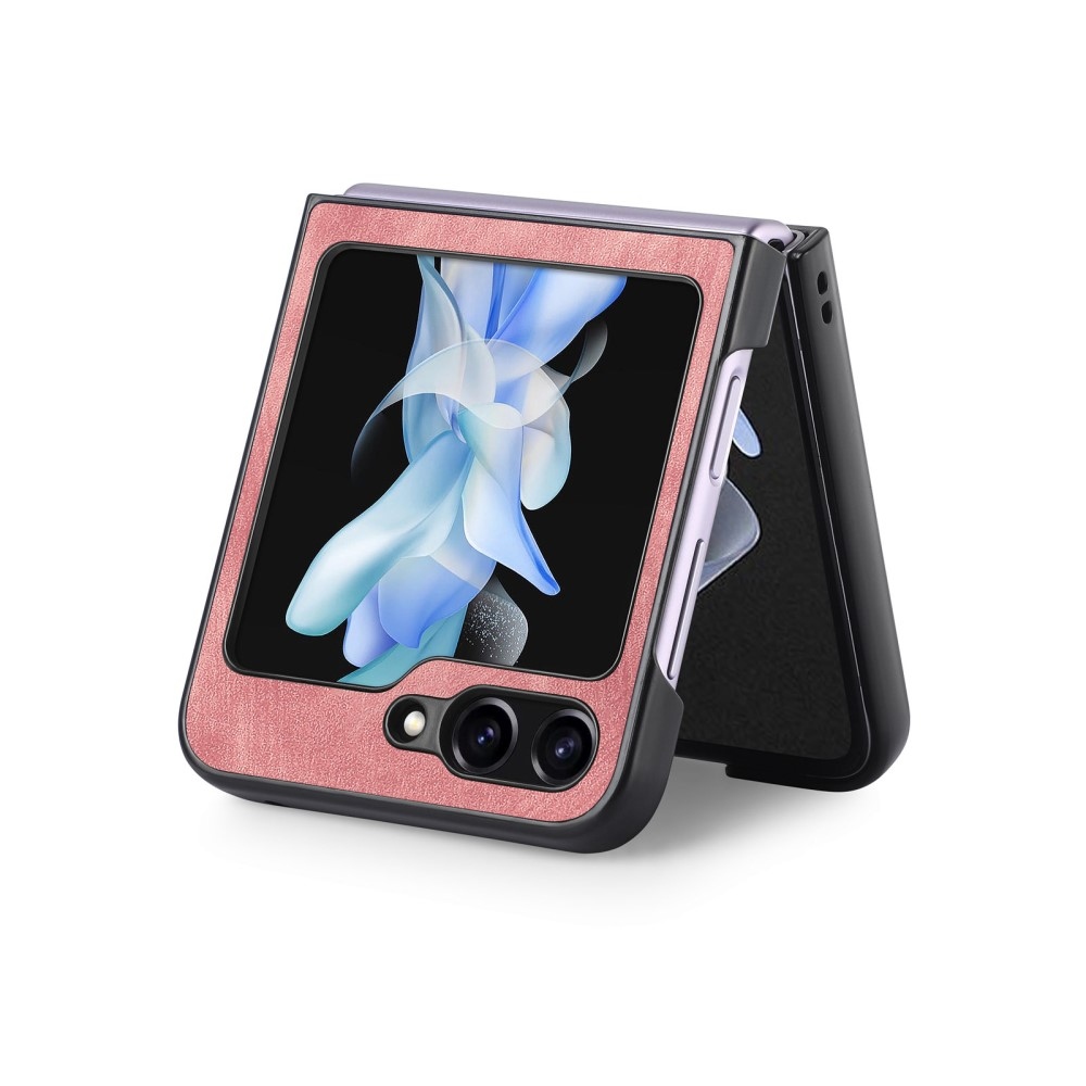 Vintage plastový kryt s umělou kůží na Samsung Galaxy Z Flip6 5G - růžový