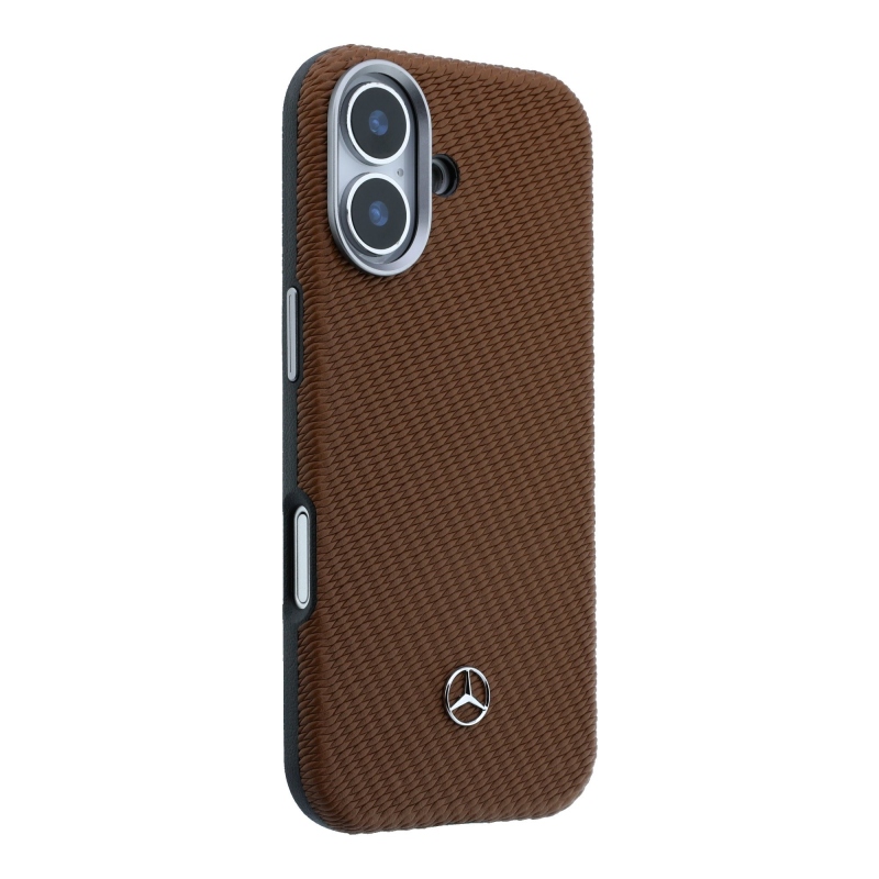 Mercedes PU Leather Wood Semi Wrap MagSafe Zadní Kryt pro iPhone 17 Camel