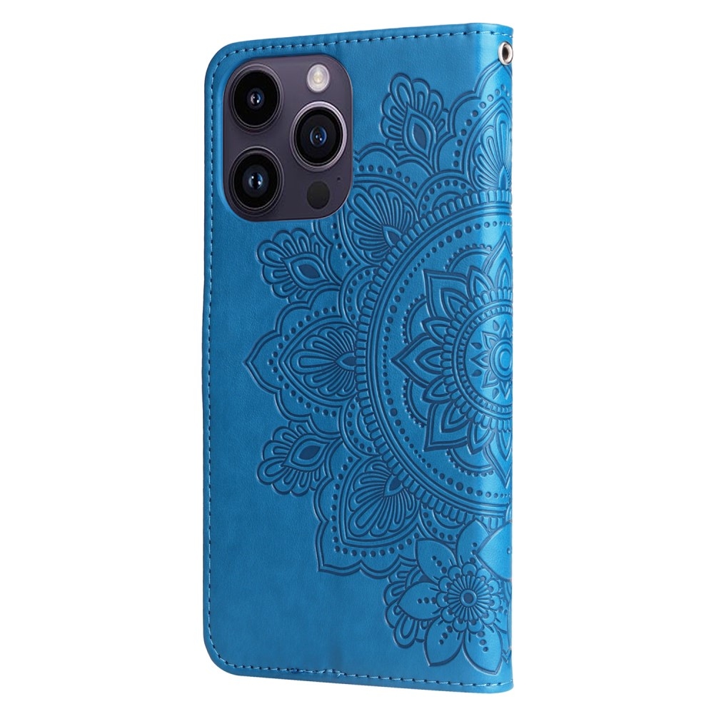 Mandala knížkové pouzdro na iPhone 15 Pro - modré