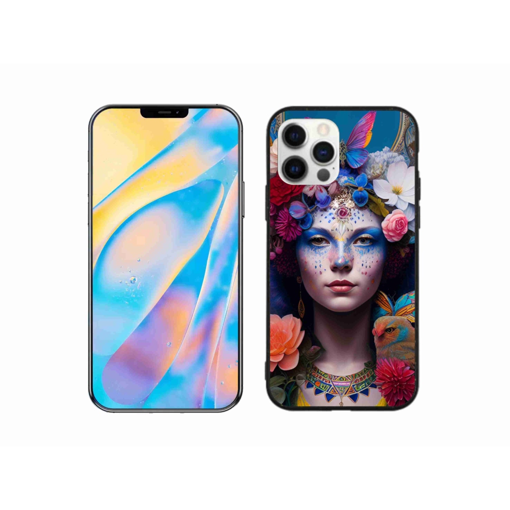 Gelový kryt mmCase na iPhone 12 Pro - žena s květinami