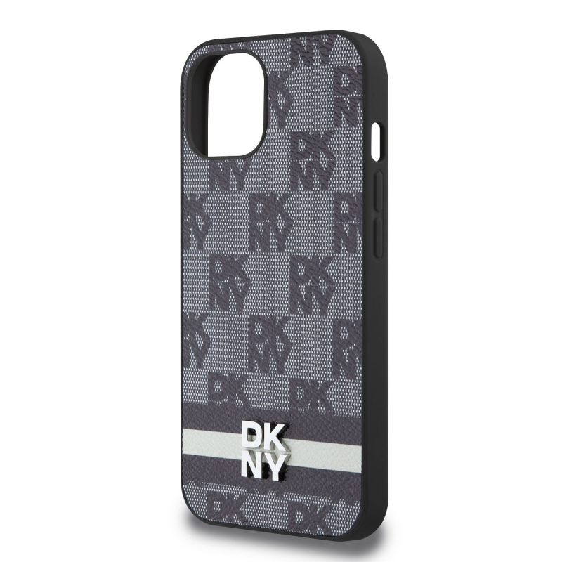 DKNY PU Leather Checkered Pattern and Stripe Zadní Kryt pro iPhone 12/12 Pro Black