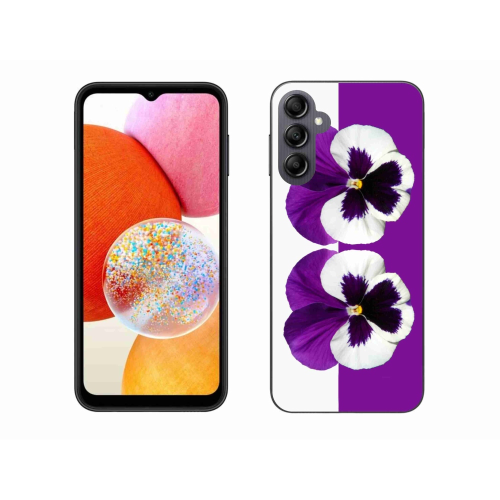 Gelový kryt mmCase na Samsung Galaxy A14 4G/5G - fialovobílý květ